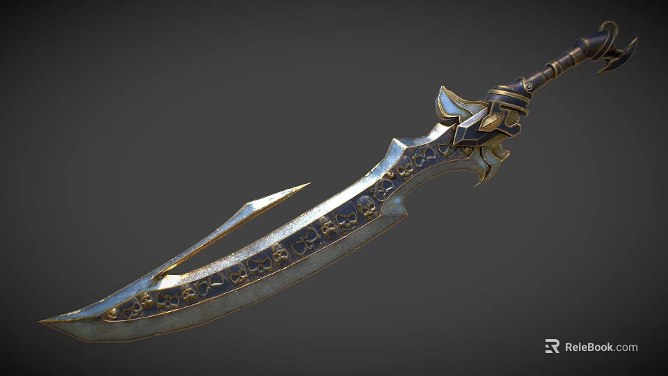 Computer Designed 3D Ancient Sword Model with Intricate Patterns Carved Blade and Metal Hilt 3d model