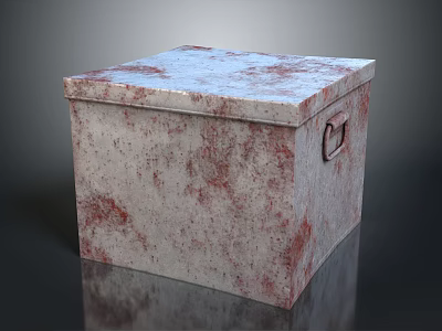 Gray Storage Box With Red Speckled Textured Surface And Metal Clasp Lid 3d model