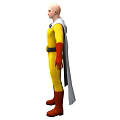 Man In Yellow Costume With Red Gloves Boots And Gray Cape Standing