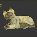Siamese Cat With Blue Eyes And White Brown Fur Lying Ceramic Figurine On Dark Surface