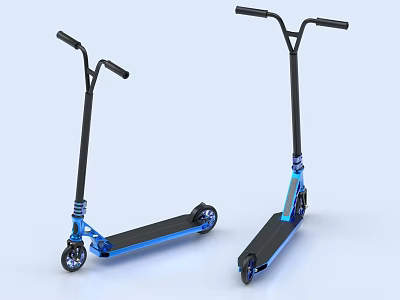 Two Modern Scooters With Black Frames Blue Accents And Stylish Wheels 3d model