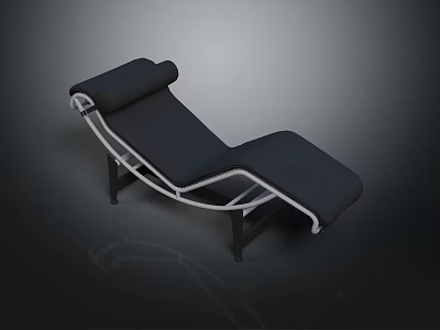 Cat Resting On Modern Black Chaise Lounge With Silver Metal Frame 3d model