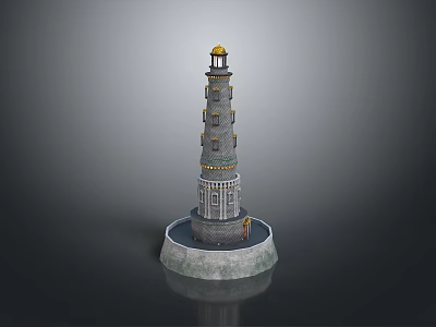 Ornamental Lighthouse Shaped Decorative Furniture With Multi Layered Structure And Yellow Top 3d model