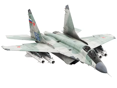 Russian Military Fighter Jet With Camouflage Paint Number 156 Red Star Markings And Missiles 3d model
