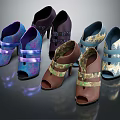 Stylish High Heel Shoes With Colorful Straps And Unique Pattern Designs