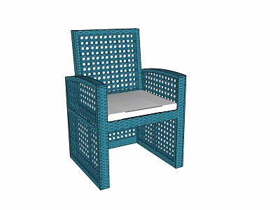 Teal Wicker Outdoor Chair With Armrests And White Comfortable Cushion For Garden Patio 3d model