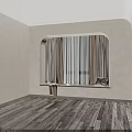 Beige Double Layer Curtains For Arched Window With Sheer And Pillow
