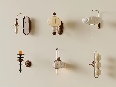 Various Stylish Wall Lamps With Fabric Shades And Metal Accents For Home Decor 3d model