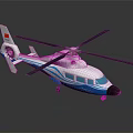 White and Blue Helicopter Model with Stripe Design Transparent Windows and Reflection 3d model