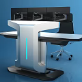 Modern Office Workstation Desk With Multiple Monitors And Ergonomic Chairs 3d model