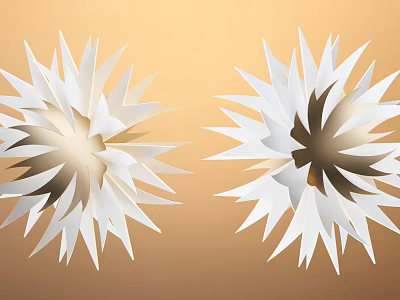 Dual White Radiant Art Installations With Spiky Petals On Warm Background 3d model