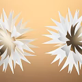 Dual White Radiant Art Installations With Spiky Petals On Warm Background