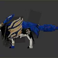 Fantasy Mythical Blocky Creature With Blue Wings Yellow Mane And Intricate Design