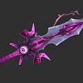 Pink and Purple Fantasy Sword with Eyeball Hilt Spiked Edges and Flowing Ribbons