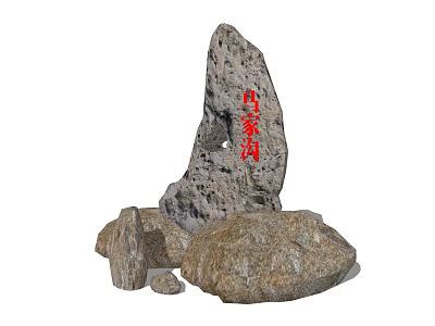 Natural Stone and Wood Decorative Pieces With Rustic Texture and Handcrafted Design 3d model