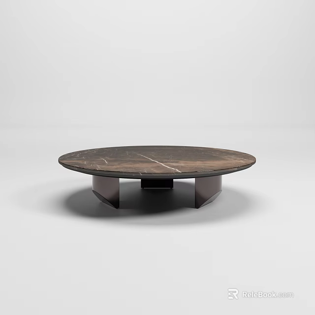 Round Marble Coffee Table With Modern Metal Base And Sleek Surface Design 3d model