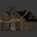 Rustic Log Cabin With Thatch Roof Stone Chimney Log Walls And Wooden Windows