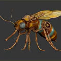 Mechanical Insect Featuring Orange Green Body Transparent Wings Long Slender Legs Intricate Design