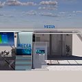 Modern Media Exhibition Space With Large Screen Glass Structure And Plants