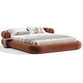 Modern Upholstered Double Bed With Soft Fabric Plush Pillows And Color Options