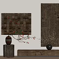 Wooden Wall Hangings Decorative Carved Panel Art With Floral Vase And Branch