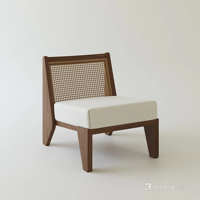 Modern Minimalist Leisure Chair With Wooden Frame Rattan Backrest And White Padded Seat 3d model 