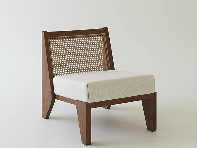 Modern Minimalist Leisure Chair With Wooden Frame Rattan Backrest And White Padded Seat 3d model
