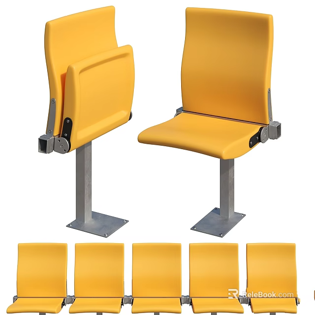 Yellow Public Seats With Metal Frames For Stadium Theater Venues And Row Design 3d model 
