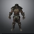 Beastlike Man With Black Fur Fanged Face Bone Decorations And Leather Armor
