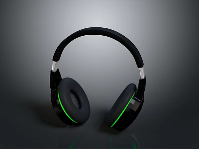 Black Computer Headphones With Green Light And Modern Design 3d model