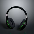 Black Computer Headphones With Green Light And Modern Design 3d model