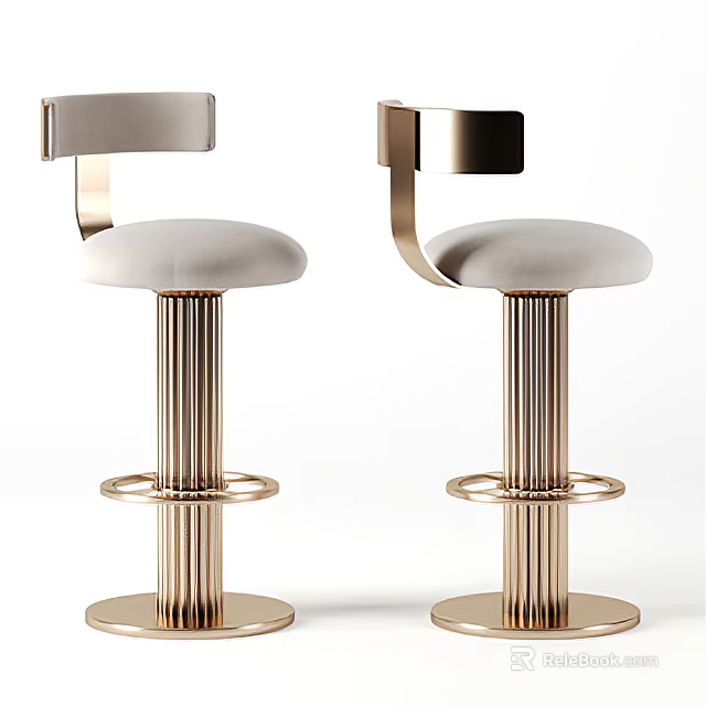 Elegant Modern Bar Stools With Gold Metal Frame Upholstered Seat And Curved Backrest 3d model 