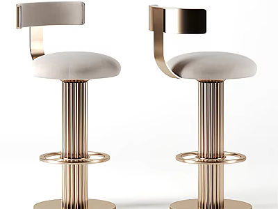 Elegant Modern Bar Stools With Gold Metal Frame Upholstered Seat And Curved Backrest 3d model
