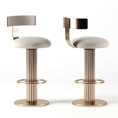 Elegant Modern Bar Stools With Gold Metal Frame Upholstered Seat And Curved Backrest 3d model