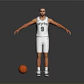 Man Wearing SPURS Number 9 Jersey Standing with Basketball on Gray Background