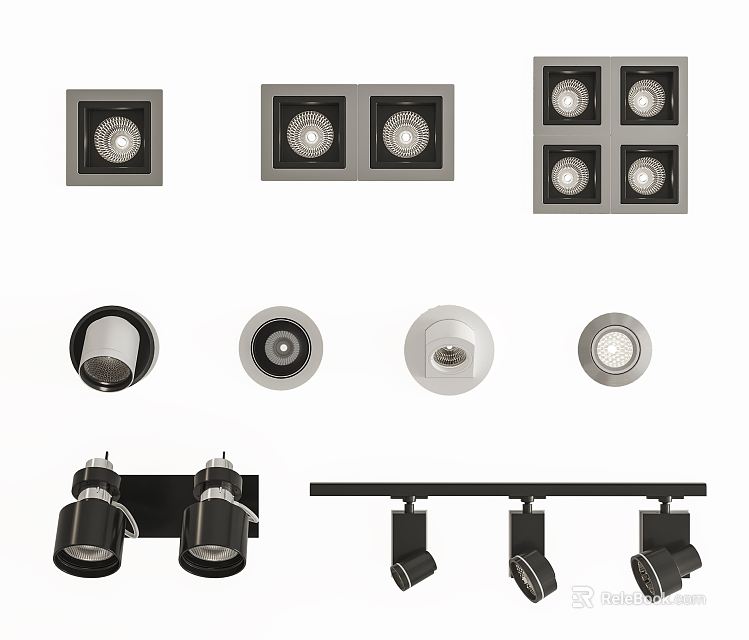 Various Downlights and Spotlights Featuring Single Double Four Head and Track Designs 3d model 