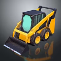 Yellow Skid Steer Loader With Front Bucket Black Top And Green Windshield