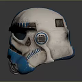 Detailed Blue White Weathered Clone Trooper Helmet With Distinctive Markings And Sci Fi Design