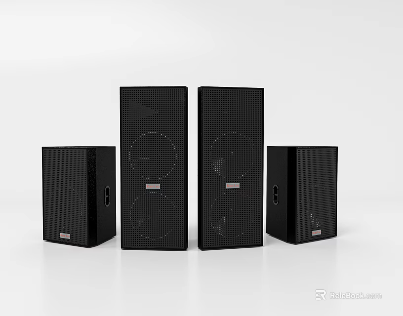 Black Audio Speakers Four Units Arranged Together With Grid Pattern Design 3d model