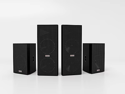 Black Audio Speakers Four Units Arranged Together With Grid Pattern Design 3d model