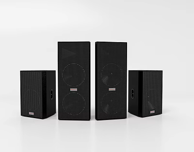 Black Audio Speakers Four Units Arranged Together With Grid Pattern Design 3d model