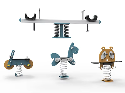 Colorful Outdoor Spring Playground Equipment With Animal Shaped Riders For Kids 3d model