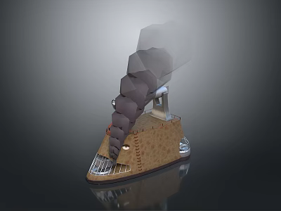 3D Rendering of Brown Building Structure With Smoking Chimney And Reflective Base 3d model