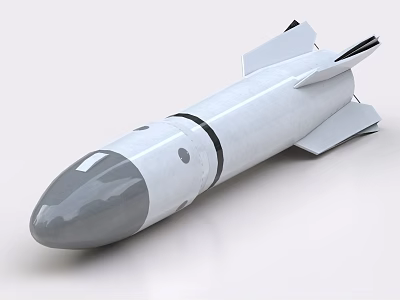 White Missile Weapon With Gray Nose Cone And Tail Fins 3d model
