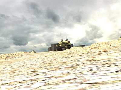 Military Tank On Open Sandy Terrain With Cloudy Sky In Background 3d model