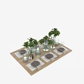 Elegant Tableware Set With Plates Cutlery Napkins Green Plants Vases And Candles On Wooden Table