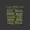 Industrial Metal Gate With Yellow Black Stripes Mesh Panels And Caution Signs
