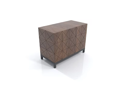 Elegant Modern Wooden Bedside Table With Geometric Pattern And Black Legs 3d model