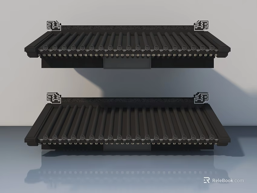 Modern Black Sofa Coffee Table Set With Striped Design And Metal Frame Legs 3d model 