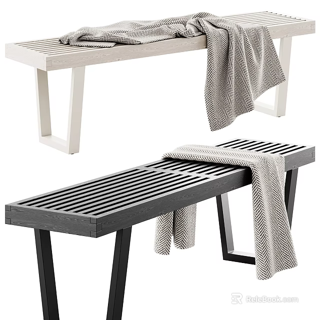Modern Striped Footstool Designs With Draped Blanket In Light And Dark Tones 3d model 